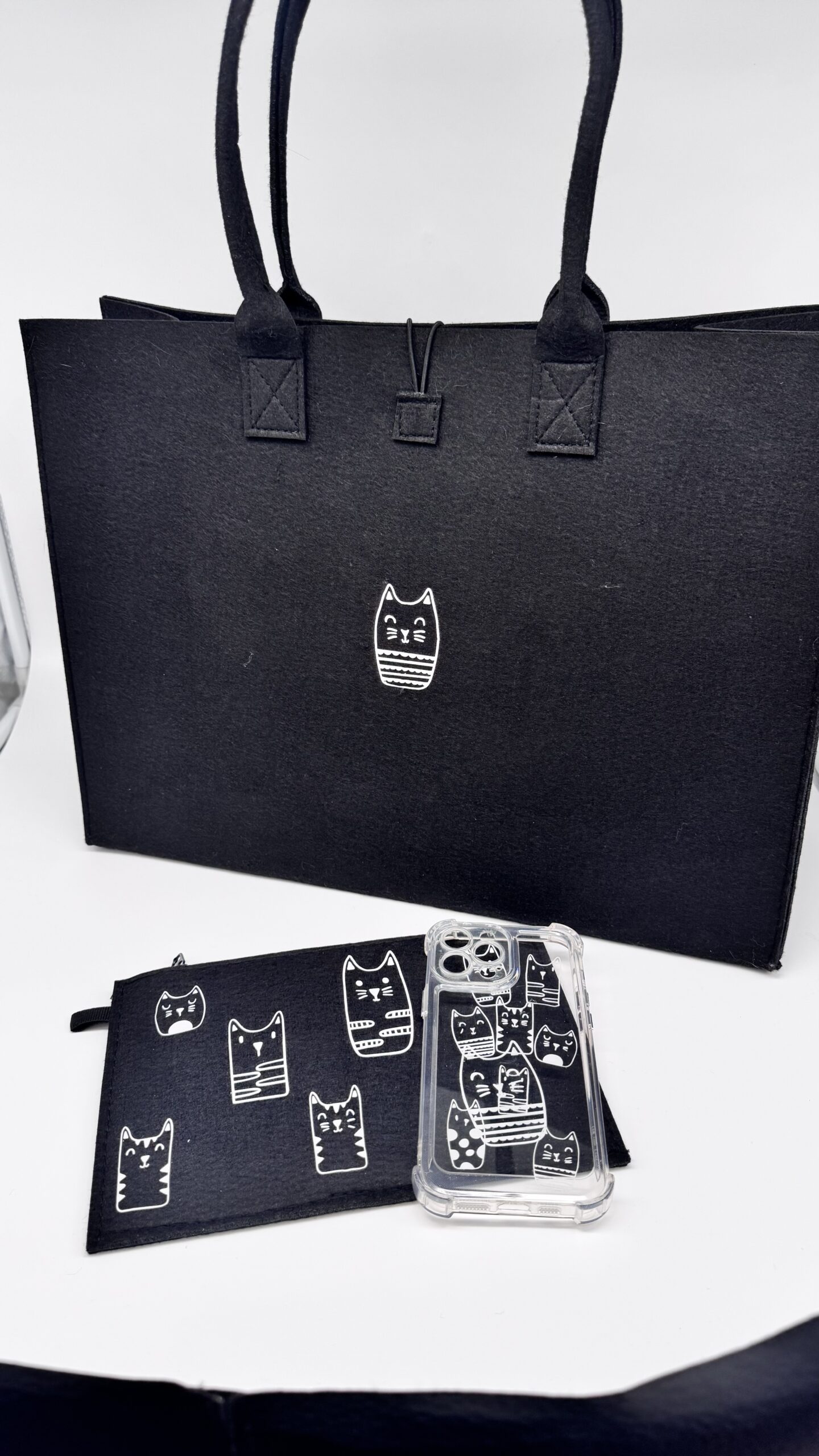 Filztasche mit Katzenmotiv + passendes Etui – personalisierbar – Bild 2