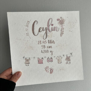 Personalisierte Geburtskarte mit Aquarellillustration – handgemalt & individuell
